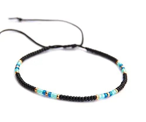 Anklet for Women, Unique Beaded Thin Anklet, Black Gold Colorful Boho Hippie Waterproof Beach Foot Jewelry, Native American Style, Handmade by Tribes