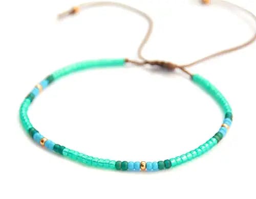 Anklet for Women, Unique Beaded Anklet, Native American Style, Green Turquoise Colorful Boho Hippie Beach Waterproof Anklet, Handmade by Tribes
