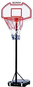 Seray Basketball Hoop with 5-6.8 Foot Height Adjustable for Kids/Teenagers, Portable Basketball Hoop Outdoor with 28 Inch Backboard and 2 Wheels for Outdoor/Indoor Sports
