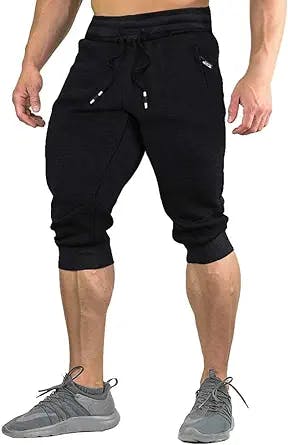 Dunking Done Right: FASKUNOIE Men's Cotton Casual Shorts 3/4 Jogger Capri P