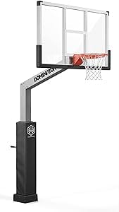 Dominator Premium Inground Adjustable Basketball Hoop - 72" Backboard w/ 4' Overhang - NBA/NCAA Regulation Adjustable Basketball Goal - Adjusts from 7' - 10', Made of Heavy Duty Rust Proof Aluminum