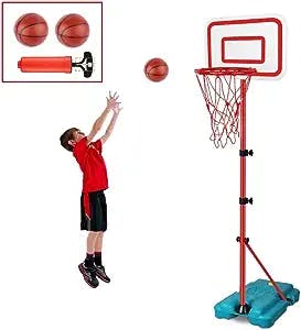 E EAKSON Kids Basketball Hoop Stand Adjustable Height 2.9 ft -6.2 ft Indoor Basketball Hoop Outdoor Toys Outside Backyard Games Mini Hoop Basketball Goal Gifts for Boys Girls Toddler Age 3 4 5 6 7 8