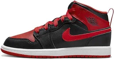 Nike Air Jordan 1 Mid (Black/Fire Red-White, us_Footwear_Size_System, Little_Kid, Numeric, Medium, Numeric_2_Point_5)