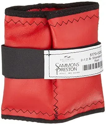 Sammons Preston Cuff Weight, 2.5 lb, Red, Velcro Strap & D-Ring Closure, Grommet for Easy Hanging, Lead Free Steel Ankle & Wrist Weights, For Strength Building & Injury Rehab, Sold Individually
