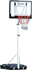 Seray Basketball Hoop with 4.8-10 Foot Height Adjustable for Kids/Adults, Portable Basketball Hoop Outdoor with 32 Inch Backboard and 2 Wheels for Outdoor/Indoor Sports