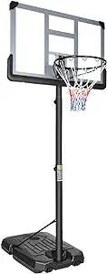AOKUNG Teenagers Youth Height Adjustable 6.5ft to 10ft Basketball Hoop 44 Inch Backboard Portable Basketball Goal System with Stable Base and Wheels, use for Indoor Outdoor All Weather