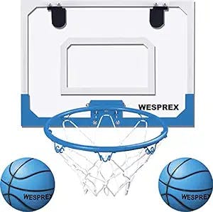 WESPREX Indoor Mini Basketball Hoop Set for Kids with 2 Balls, 16" x 12" Basketball Hoop for Door, Wall, Living Room, Office with Complete Accessories, Basketball Toy Gift for Boys and Girls - Blue