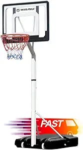 WIN.MAX 4.7 FT to 10 FT Adjustable Basketball Hoop with 32 Inch PVC Backboard, Portable System, Stainless Steel Bracket for Kids & Adults Indoor Outdoor