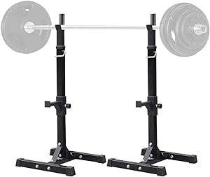 Topeakmart 45-70.5in Adjustable Squat Rack Dipping Station Barbell Rack Dip Stand Fitness Bench Press Equipment Home & Gym