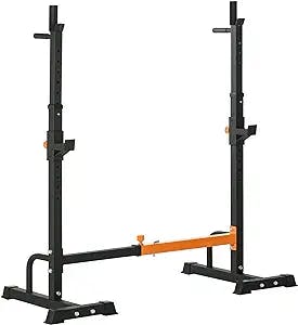 Soozier Adjustable Barbell Rack, Squat Rack with Dip Station and Push Up Stand, Multi-Function Weight Lifting for Home Gym