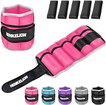 Henkelion 1 Pair 2 3 5 10 Lbs Adjustable Ankle Weights For Women Men Kids, Strength Training Wrist And Ankle Weights Sets For Gym, Fitness Workout, Running, Lifting - Black Grey Pink Blue Purple