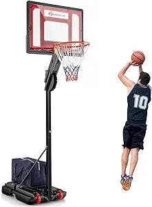 Goplus Portable Basketball Hoop Outdoor, 5FT-10FT Height Adjustable Basketball Stand System with Shatterproof Backboard, Weighted Bag, Indoor Outside Court Basketball Goal for Kids Youth
