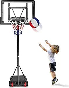 Basketball Hoop Outdoor for Kids Portable Adjustable Basketball System Goal, 5.5FT -7FT Height Adjustable Kids Basketball Hoop Indoor Outdoor, 33.5" Backboard & 15" Rim