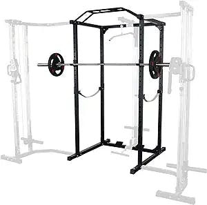 BalanceFrom Multi-Function Adjustable Power Cage with J-Hooks, Safety Straps and Optional LAT Pulldown Attachment and Cable Crossover