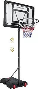 Basketball Hoop Outdoor for Kids Portable Adjustable Basketball Goal System, 5.5-7FT Height Adjustable, 33.5" Backboard &15" Rim, Kids Basketball Hoop Indoor Outdoor