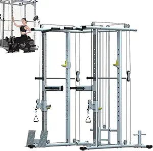 Cable Crossover Machine,Power Rack Cage,Squat Rack,881LBS Weight Capacity Cable Stations with 17 Adjustable Positions, Multi-Grip Pull-Up Bars, Cable Bars and Pivoting Pulley System