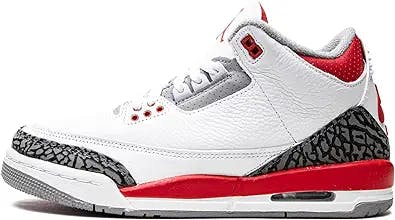 Jordan boys Nike Grade School 3 Retro shoe, White/Fire Red/Cement Grey/Bla, 4 Big Kid