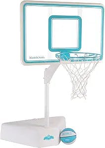 Dunn-Rite Splash & Shoot Outdoor Adjustable Height Swimming Pool Basketball Hoop w/Ball, Base, & 18 Inch Stainless Steel Rim for Adults & Kids, Clear