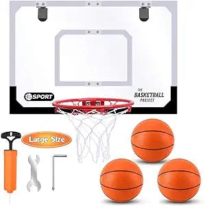 Large Indoor Mini Basketball Hoop Set for Kids and Adult 24 X 16 Inch Board Family Games for Home and Office Door & Wall with 3 Balls and Complete Accessories, Basketball Toy Gift for Boys Girls Teens