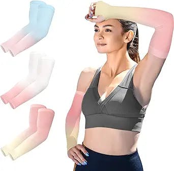 DeSoto 3 Pairs Arm Sleeves for Women Man Youth, UV Sun Protection Compression Cooling Sleeves for Cycling, Hiking
