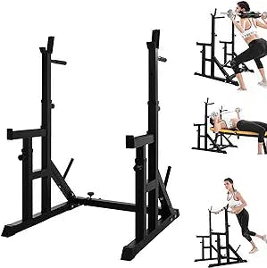 Adjustable Squat Rack Multi-Function Barbell Rack Dip Stand Home Gym Fitness Adjustable Squat Rack Weight Lifting Bench Press Dipping Station