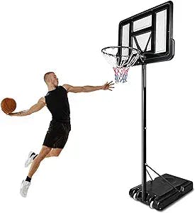 Dripex Portable Basketball Hoop & Goal Adjustable Height 4.4-10FT, 44” Basketball Backboard Stand with Wheels & Fillable Base Professional Court System for Adults Teenagers Indoor/Outdoor, Black