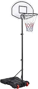 Yaheetech Portable Basketball Hoop System for Youth Indoor Outdoor w/Backboard & Wheels & Fillable Base, 5.2-7 ft Adjustable Height