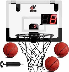 Indoor Basketball Hoop, Cyfie Mini Door Basketball Hoop Over The Door Backboard Rim with Scoreboard and Sounds for Kids Adults, 3 Balls