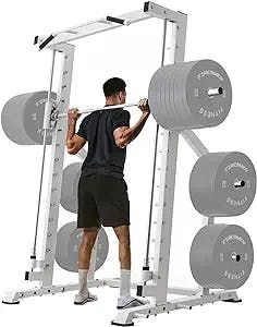 FIRESMEN Smith Machine Squat Rack, Half Power Cage with Linear Bearings, Multifunction Weightlifting Rack with Plate Storage Pegs for Home Gym