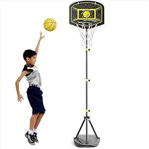 HAHAKEE Kids Basketball Hoop, Height-Adjustable 2.9 FT-6.1 FT, Indoor and Outdoor Basketball Set for Toddlers Age 3-8