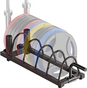 Royal Fitness Horizontal Weight Plate Rack Organizer and Olympic Bar Holder with Handle and Wheels, Plate Storage