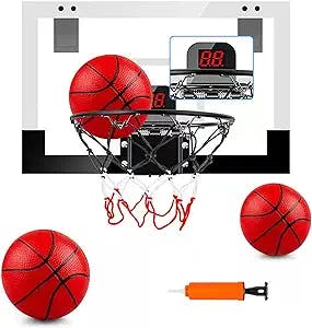 MejorChoy Indoor Mini Basketball Hoop Set for Kids for Door Wall Room with 3 Balls Electronic Scoreboard