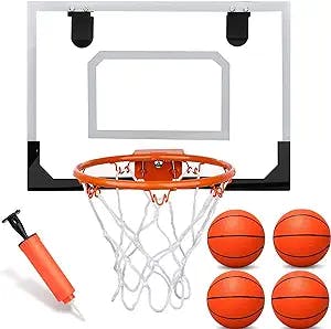 Indoor Mini Basketball Hoop Set for Kids and Adults,Bedroom Basketball Hoop for Wall with 3 Rubber Small Basketball Accessories, Over The Door Basketball Hoops Toy Gifts for Boys Teens