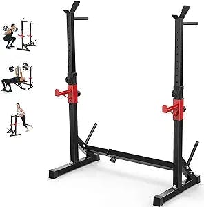 BESTHLS Adjustable Squat Rack Stand with Barbell Rack Weight Plate Holder, J Hooks,Dip Bar Station for bench Press Strength Training Max Load 550LBS Suitable for Gym and Home Fitness