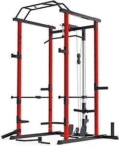 Mappding Power Cage 1500LBS for Home Gym, Squat Rack with LAT Pull Down System, Weight Cage with Training Attachment for Garage Workout