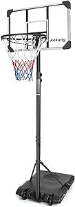 AOKUNG Teenagers Youth Height Adjustable 5.6 to 7ft Basketball Hoop 28 Inch Backboard Portable Basketball Goal System with Stable Base and Wheels, use for Indoor Outdoor