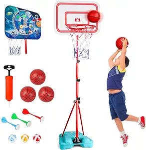 Meland Kids Basketball Hoop - Adjustable Height 2.9ft-6.2ft Toddler Basketball Hoop for Kids, Kids Basketball Goal Indoor & Outdoor Toys Backyard Outside Toys for Boys Age 3 4 5 6 7 8 Years Gift