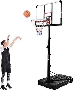 AWQM Portable Basketball Hoop & Goals with LED Lights, Basketball System 6.6-10ft Height Adjustment and Wheels, 44" Backboard, Basketball Stand for Both Youth and Adults Indoor Outdoor, Black