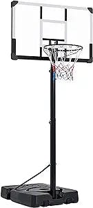 Topeakmart Portable Basketball Hoop Height Adjustable 7.5-10ft Basketball Goal System with 44'' PVC Backboard & Wheeled Base
