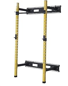 HULKFIT Pro Series 2.35" x 2.35" Folding Wall Mount Power Cage Rack with Pull Up Bar Attachments and Accessories - Multi Color