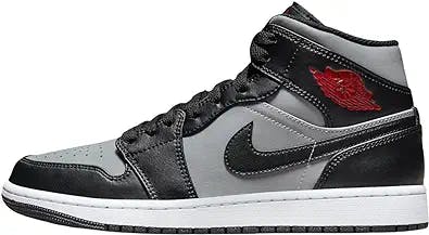 Nike Jordan 1 Mid Men's Basketball Particle Grey Black 554724-096 (12.5, Numeric_12_Point_5), Black/Gym Red Particle Grey