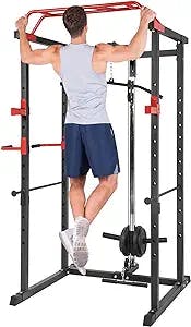 TRY & DO Power Cage with LAT Pulldown System Multi-Functional Home Gym Squat Rack with Pull Up Bar Strong Stability & Scalability, 1000LBS Capacity Power Rack with Adjustable Height and J-Hooks