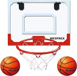 WESPREX Indoor Mini Basketball Hoop Set for Kids with 2 Balls, 16" x 12" Basketball Hoop for Door, Wall, Living Room, Office with Complete Accessories, Basketball Toy Gift for Boys and Girls - Red
