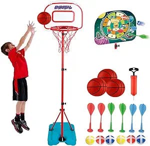 YAOASEN Basketball Hoop for Kids Stand with Dart Board - Portable Kids Basketball Goal Adjustable Height 3.2FT-6.2FT Indoor Outdoor Christmas Birthday Gifts for Toddlers 3 4 5 6 7 8