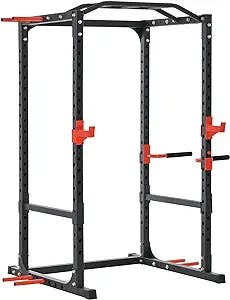 Soozier Adjustable Power Tower Dip Station Pull Up Bar Squat Rack Power Cage at Home Workout Equipment, Upper Body Strength Training Equipment