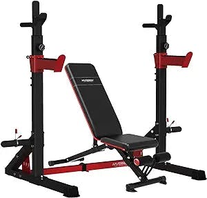 HARISON Heay Duty Barbell Rack, Adjutable Bench Press Rack, Squat Rack with Pull Up Bar Station for Home Gym