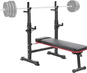 AthLike Weight Bench Press Rack, Adjustable Bench with Barbell Rack, Olympic Workout Bench Strength Training, Multifunctional Foldable Squat Rack and Bench for Home Office Gym Use