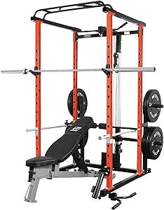 RitFit Garage & Home Gym Package Includes Optional 1000LBS Power Cage with LAT Pull Down,Weight Bench, Barbell Set with Olympic Barbell