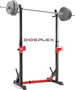 Doeplex [2023 Upgrade] Multi-Function Adjustable Squat Rack Exercise Stand - 550-Pound Capacity (Black/Red)