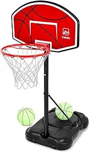 Valwix 45''-59'' Adjustable Height Pool Basketball Hoop Poolside Basketball Hoop System with LED Rim Light, 2 Balls and Portable Base with Wheels